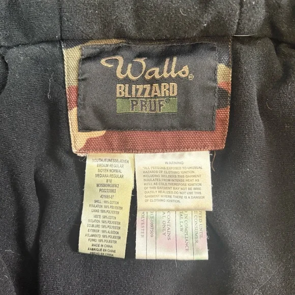 Kids Camouflage Walls Canvas Chore Coat, Blizzard Pruf, Fleece Lined, Heavy Duty - Picture 6 of 8